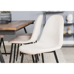 Ruokailuryhmä Venture Home, 200x90cm Jakarta-pöytä + 6 beigeä Polar-tuolia, sametti