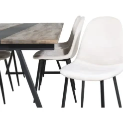 Ruokailuryhmä Venture Home, 200x90cm Jakarta-pöytä + 6 beigeä Polar-tuolia, sametti