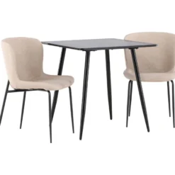 Ruokailuryhmä Venture Home, 75x75cm musta Polar-pöytä + 2 Modesto-tuolia