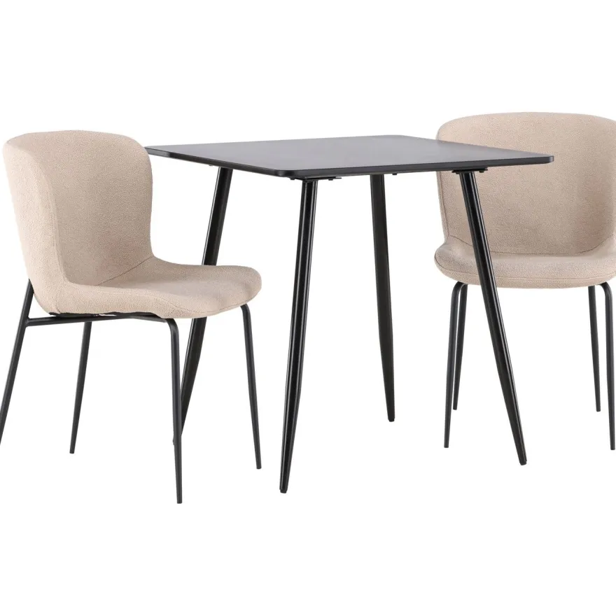 Ruokailuryhmä Venture Home, 75x75cm musta Polar-pöytä + 2 Modesto-tuolia