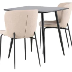 Ruokailuryhmä Venture Home, 75x75cm musta Polar-pöytä + 2 Modesto-tuolia