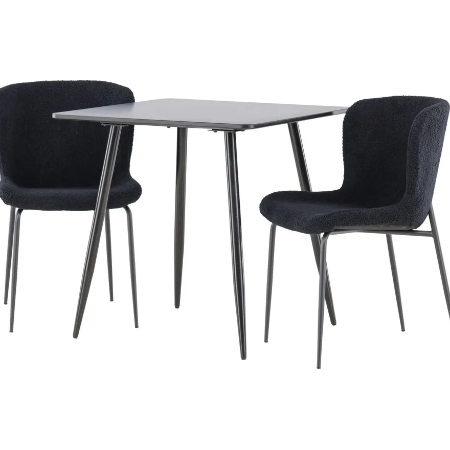 Ruokailuryhmä Venture Home, 75x75cm musta Polar-pöytä + 2 Modesto-tuolia