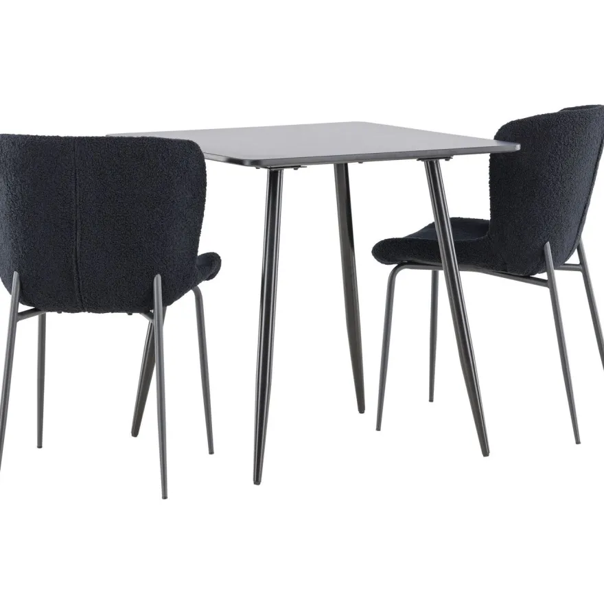 Ruokailuryhmä Venture Home, 75x75cm musta Polar-pöytä + 2 Modesto-tuolia