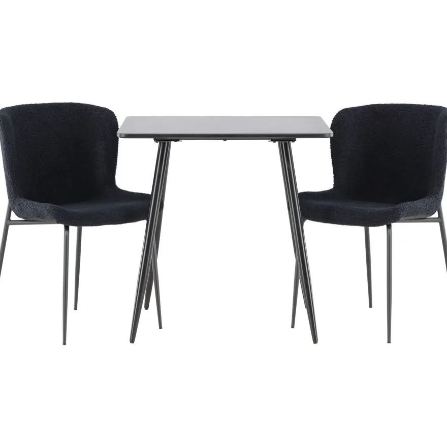 Ruokailuryhmä Venture Home, 75x75cm musta Polar-pöytä + 2 Modesto-tuolia