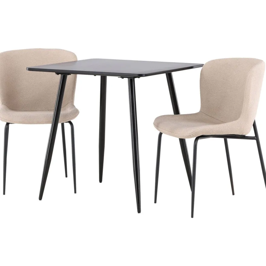 Ruokailuryhmä Venture Home, 75x75cm musta Polar-pöytä + 2 Modesto-tuolia