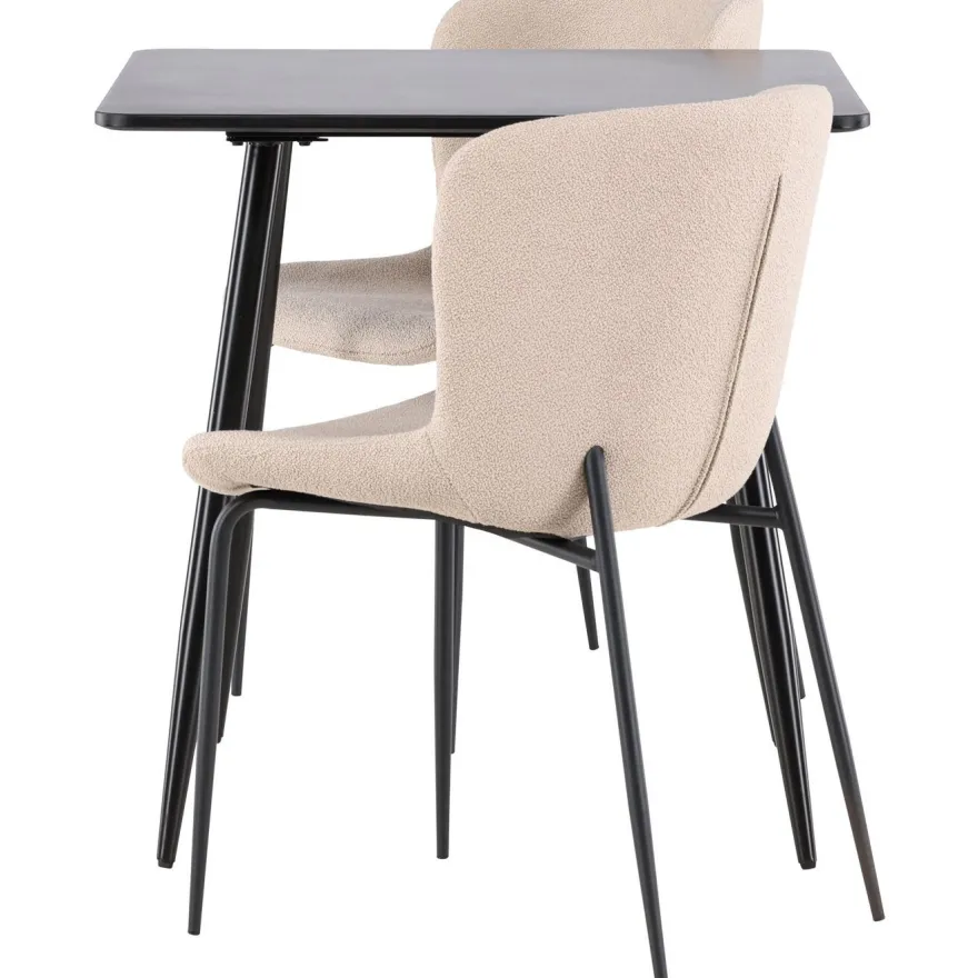Ruokailuryhmä Venture Home, 75x75cm musta Polar-pöytä + 2 Modesto-tuolia