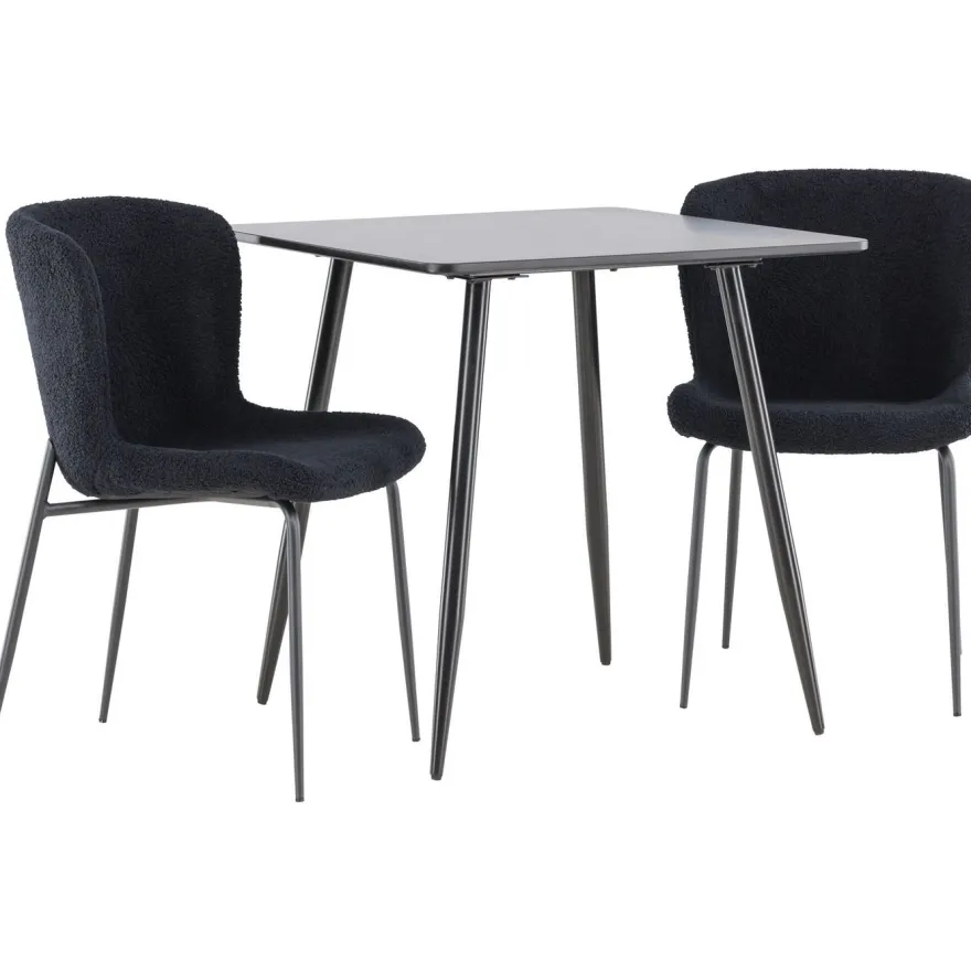 Ruokailuryhmä Venture Home, 75x75cm musta Polar-pöytä + 2 Modesto-tuolia