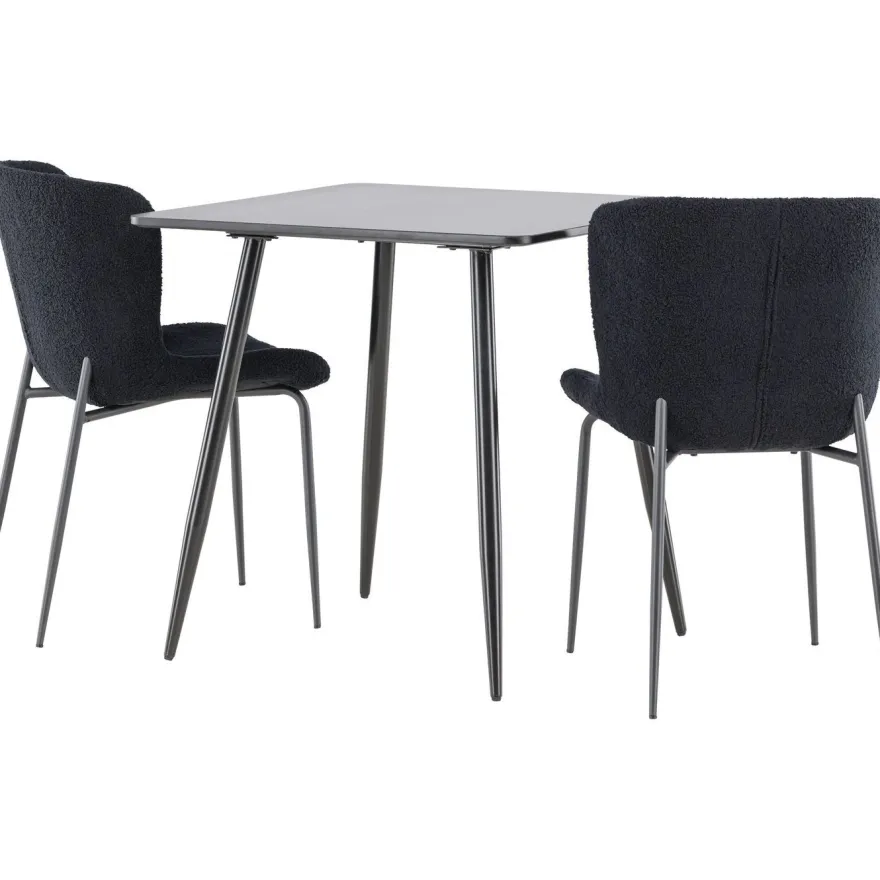 Ruokailuryhmä Venture Home, 75x75cm musta Polar-pöytä + 2 Modesto-tuolia