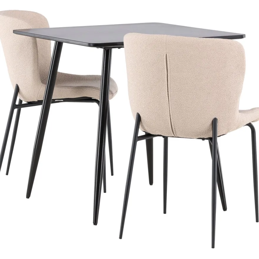 Ruokailuryhmä Venture Home, 75x75cm musta Polar-pöytä + 2 Modesto-tuolia