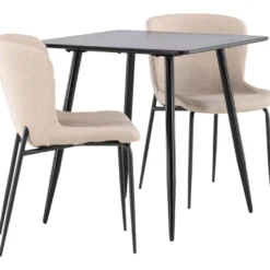 Ruokailuryhmä Venture Home, 75x75cm musta Polar-pöytä + 2 Modesto-tuolia