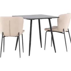 Ruokailuryhmä Venture Home, 75x75cm musta Polar-pöytä + 2 Modesto-tuolia