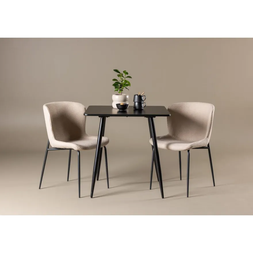 Ruokailuryhmä Venture Home, 75x75cm musta Polar-pöytä + 2 Modesto-tuolia