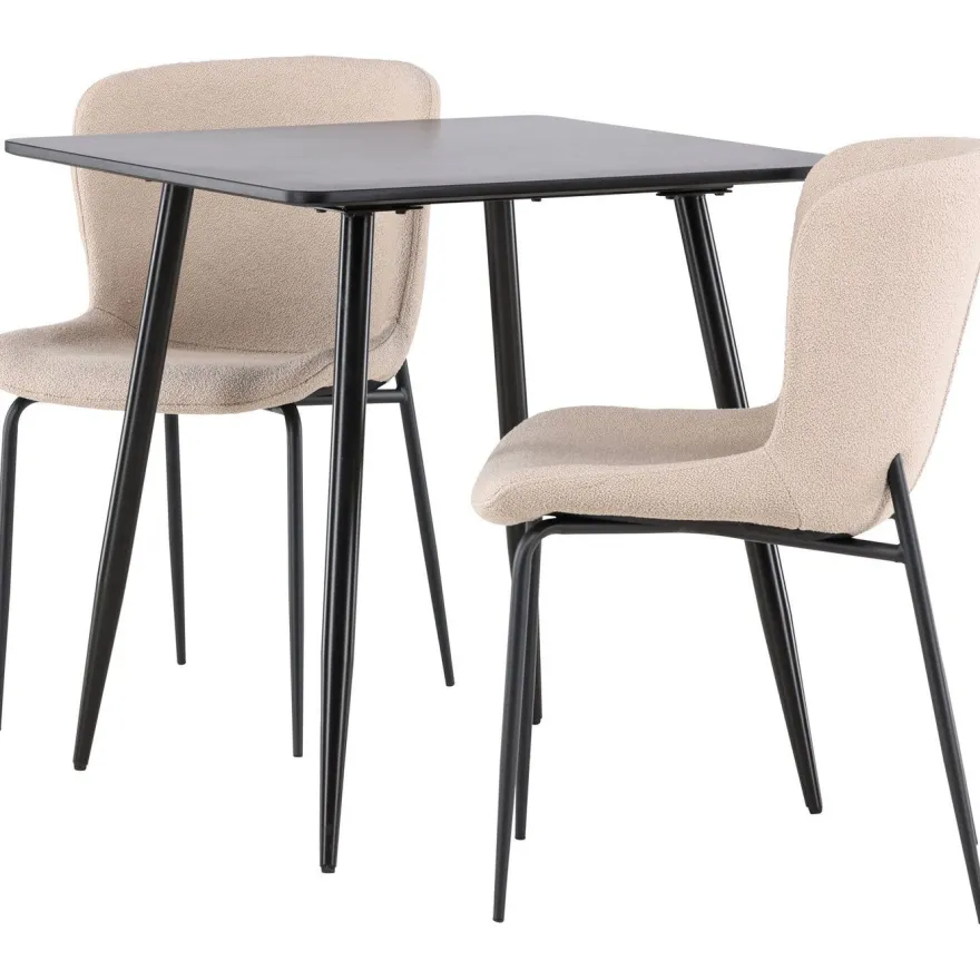 Ruokailuryhmä Venture Home, 75x75cm musta Polar-pöytä + 2 Modesto-tuolia