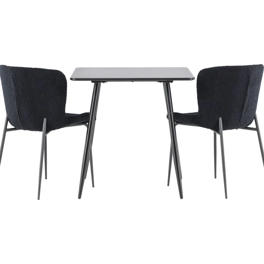 Ruokailuryhmä Venture Home, 75x75cm musta Polar-pöytä + 2 Modesto-tuolia