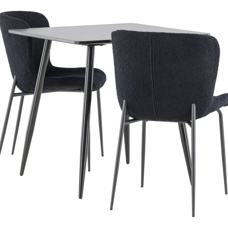 Ruokailuryhmä Venture Home, 75x75cm musta Polar-pöytä + 2 Modesto-tuolia