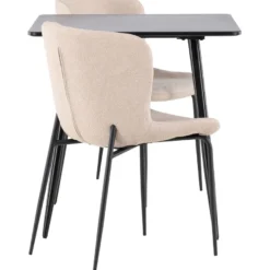 Ruokailuryhmä Venture Home, 75x75cm musta Polar-pöytä + 2 Modesto-tuolia