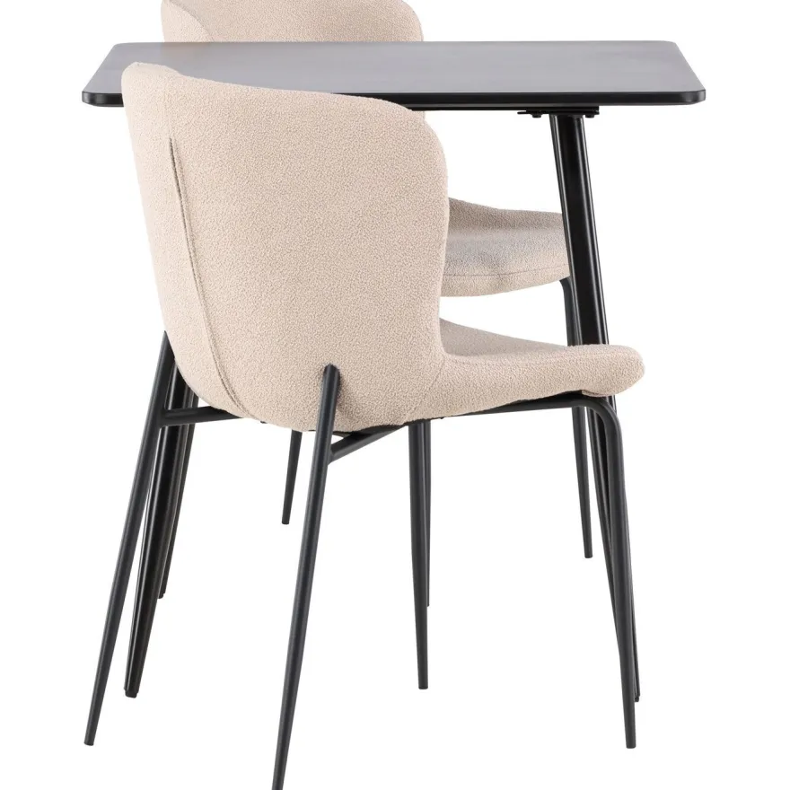 Ruokailuryhmä Venture Home, 75x75cm musta Polar-pöytä + 2 Modesto-tuolia