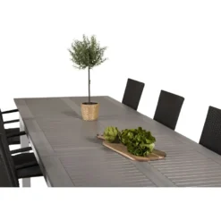 Ruokailuryhmä Venture Home, 224/324x100cm jatkettava harmaa/valkoinen Albany-pöytä + 8 Anna-tuolia
