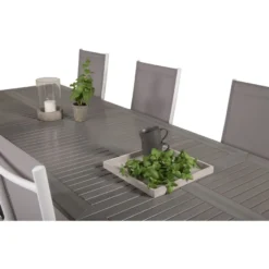 Ruokailuryhmä Venture Home, 224/324x100cm jatkettava harmaa/valkoinen Albany-pöytä + 8 harmaa/valkoista Break-säätötuolia
