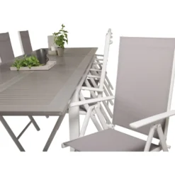 Ruokailuryhmä Venture Home, 224/324x100cm jatkettava harmaa/valkoinen Albany-pöytä + 8 harmaa/valkoista Break-säätötuolia