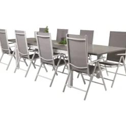 Ruokailuryhmä Venture Home, 224/324x100cm jatkettava harmaa/valkoinen Albany-pöytä + 8 harmaa/valkoista Break-säätötuolia