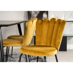 Ruokailuryhmä Venture Home, 180x90cm musta/messinki Dipp-pöytä + 6 kullankeltaista Limhamn-tuolia