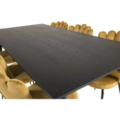 Ruokailuryhmä Venture Home, 180x90cm musta/messinki Dipp-pöytä + 6 kullankeltaista Limhamn-tuolia