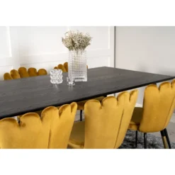 Ruokailuryhmä Venture Home, 180x90cm musta/messinki Dipp-pöytä + 6 kullankeltaista Limhamn-tuolia