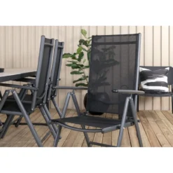 Ruokailuryhmä Venture Home, 200x100cm harmaa/musta Texas-pöytä + 6 mustaa Break-säätötuolia