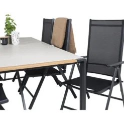 Ruokailuryhmä Venture Home, 200x100cm harmaa/musta Texas-pöytä + 6 mustaa Break-säätötuolia