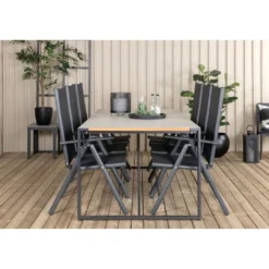 Ruokailuryhmä Venture Home, 200x100cm harmaa/musta Texas-pöytä + 6 mustaa Break-säätötuolia