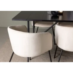 Ruokailuryhmä Venture Home, 200x90cm musta Astrid-pöytä + 6 beigeä Berit-tuolia, sametti