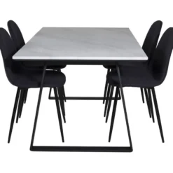 Ruokailuryhmä Venture Home, 140x90cm valkoinen Estelle-pöytä + 4 mustaa Polar-tuolia