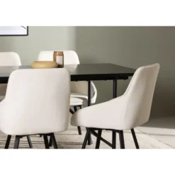 Ruokailuryhmä Venture Home, 200x90cm musta Astrid-pöytä + 6 Rosie-tuolia