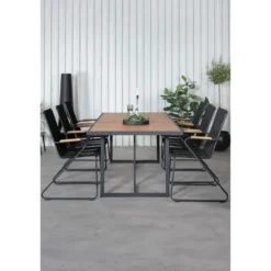 Ruokailuryhmä Venture Home, 200x100cm Khung-pöytä + 6 mustaa Bois-tuolia