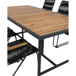 Ruokailuryhmä Venture Home, 200x100cm Khung-pöytä + 6 mustaa Bois-tuolia