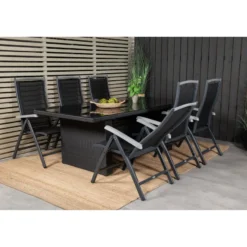 Ruokailuryhmä Venture Home, 200x100cm musta Padova-pöytä + 6 mustaa Albany-säätötuolia