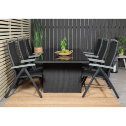 Ruokailuryhmä Venture Home, 200x100cm musta Padova-pöytä + 6 mustaa Albany-säätötuolia