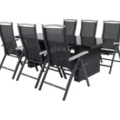 Ruokailuryhmä Venture Home, 200x100cm musta Padova-pöytä + 6 mustaa Albany-säätötuolia