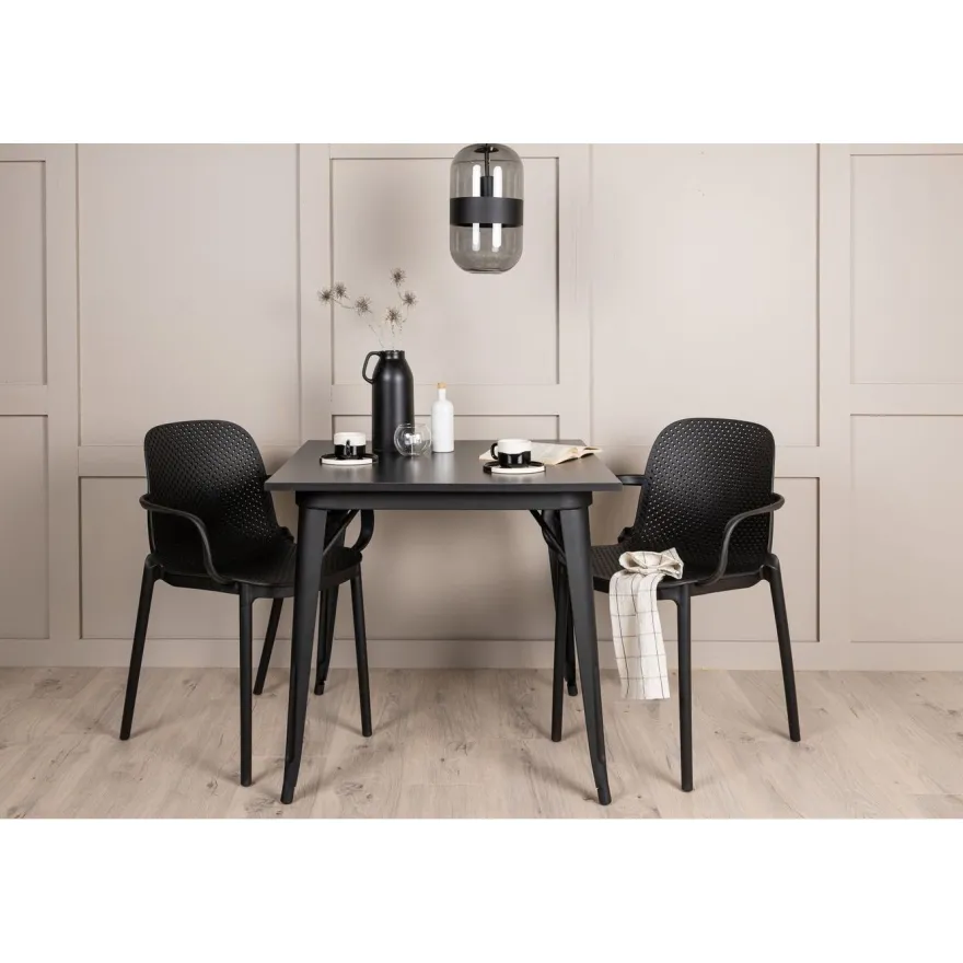 Ruokailuryhmä Venture Home, 80x80cm musta Tempe-pöytä + 2 mustaa Baltimore-tuolia