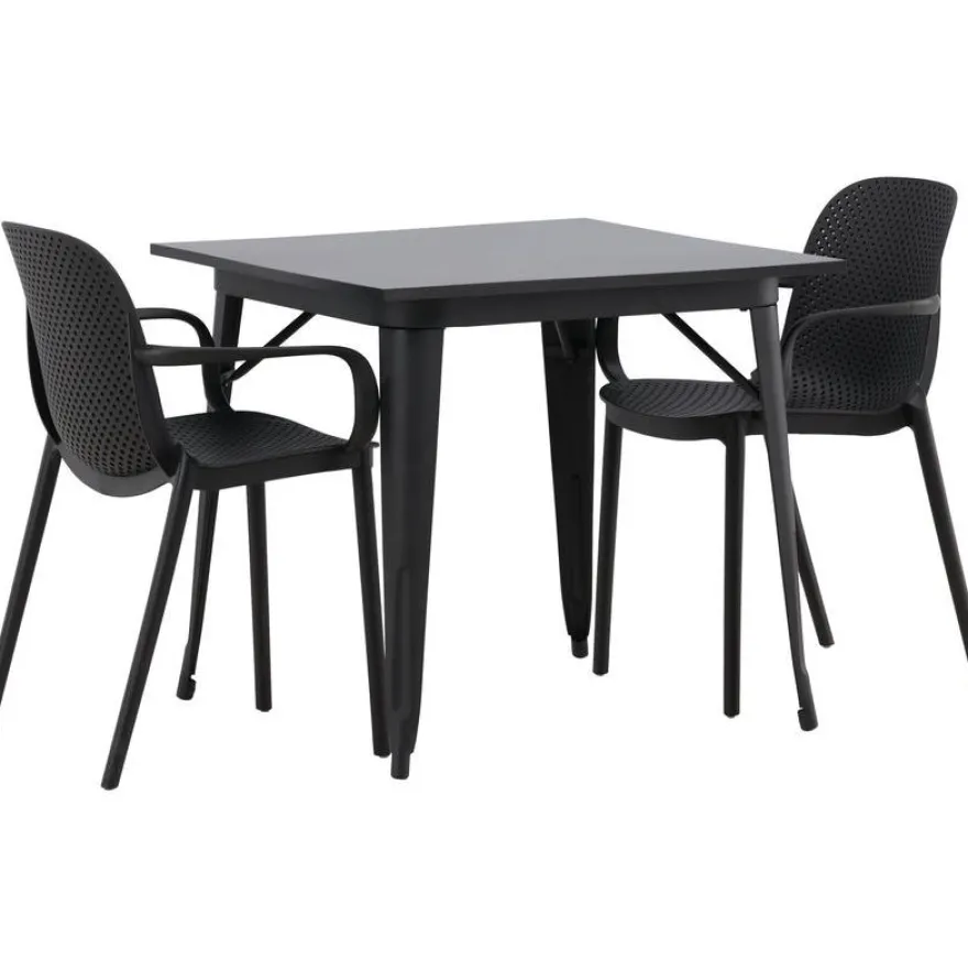 Ruokailuryhmä Venture Home, 80x80cm musta Tempe-pöytä + 2 mustaa Baltimore-tuolia