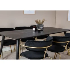 Ruokailuryhmä Venture Home, 180x90cm musta/messinki Dipp-pöytä + 6 musta/messinki Arrow-tuolia