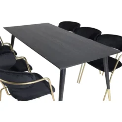 Ruokailuryhmä Venture Home, 180x90cm musta/messinki Dipp-pöytä + 6 musta/messinki Arrow-tuolia