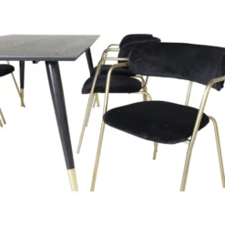 Ruokailuryhmä Venture Home, 180x90cm musta/messinki Dipp-pöytä + 6 musta/messinki Arrow-tuolia