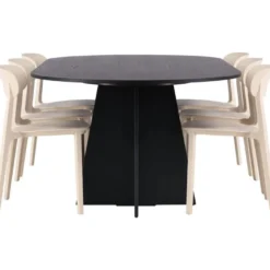 Ruokailuryhmä Venture Home, 230x115cm musta Bootcut-pöytä + 6 Åstol-tuolia