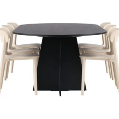 Ruokailuryhmä Venture Home, 230x115cm musta Bootcut-pöytä + 6 Åstol-tuolia
