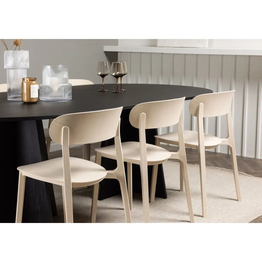 Ruokailuryhmä Venture Home, 230x115cm musta Bootcut-pöytä + 6 Åstol-tuolia