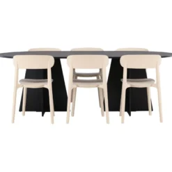 Ruokailuryhmä Venture Home, 230x115cm musta Bootcut-pöytä + 6 Åstol-tuolia