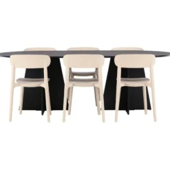 Ruokailuryhmä Venture Home, 230x115cm musta Bootcut-pöytä + 6 Åstol-tuolia