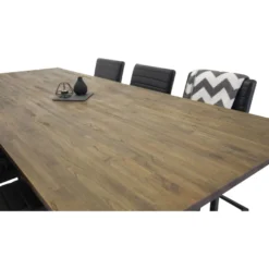 Ruokailuryhmä Venture Home, 250x100cm ruskea Padang-pöytä + 6 mustaa Art-tuolia, keinonahka